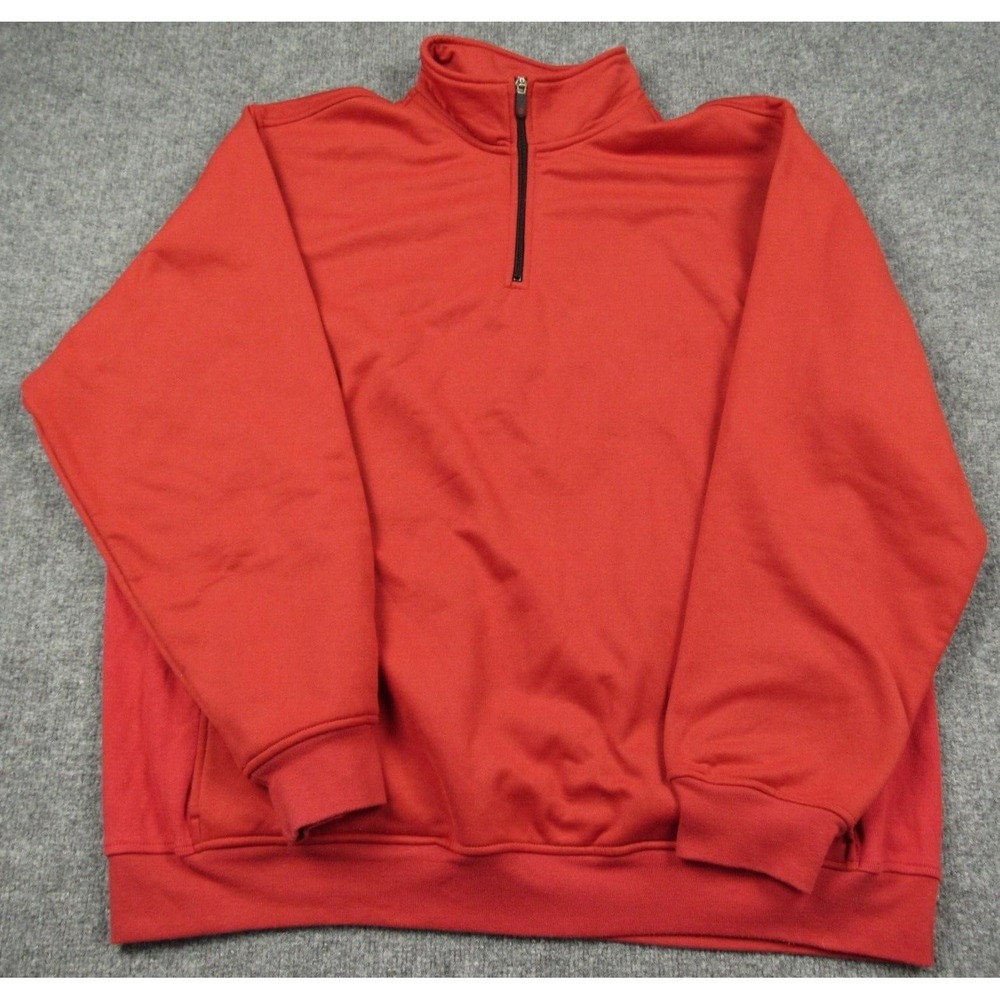 LL Bean Sweatshirt Mens XLT Orange Quarter Zip Pullover Mock Neck Fleece Hiking